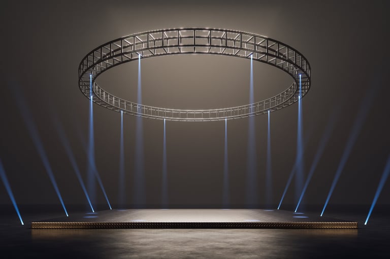 Empty concert stage with dramatic lighting